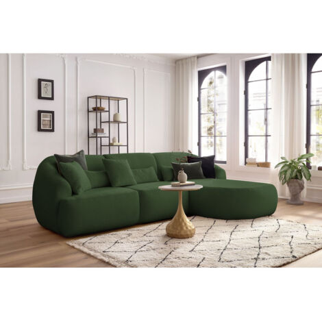BOBOCHIC - Canapé d'angle fixe ALESIA tissu bouclette Angle droit  Vert (1/5)