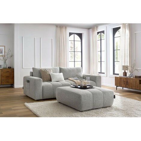 BOBOCHIC - Canapé droit convertible coffre ARSENE avec pouf Gris clair (1/5)