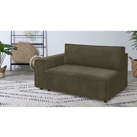 BOBOCHIC - Chauffeuse 2 places avec accoudoir pour canapé modulable NIHAD tissu velours côtelé Angle gauche Vert clair (1/3)