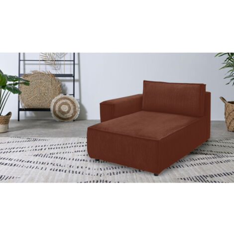 BOBOCHIC - Méridienne avec accoudoir pour canapé modulable NIHAD tissu velours côtelé Angle gauche Orange (1/3)