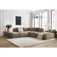 Bobochic – Canapé d'angle modulable 5 places – Tissu velours taupe – 2 chauffeuses, 1 angle, 2 poufs – Style moderne et confort optimal