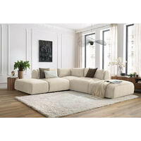 Bobochic – Canapé d'angle modulable 5 places – Tissu velours beige – 2 chauffeuses, 1 angle, 2 poufs – Style moderne et confort optimal