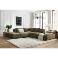 Bobochic – Canapé d'angle modulable 5 places – Tissu velours vert – 2 chauffeuses, 1 angle, 2 poufs – Style moderne et confortable