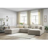 Bobochic – Canapé d'angle fixe modulable MEGEVE 5 places – Tissu texturé beige – Longueur 339cm – Style moderne – Fabrication européenne