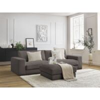BOBOCHIC - Canapé droit fixe 3 places LEONARD velours côtelé avec pouf Marron