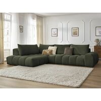 Bobochic – Canapé d'angle fixe 4 places – Longueur 352cm – Tissu chiné vert – Style moderne et cosy – Accueil moelleux et confort optimal