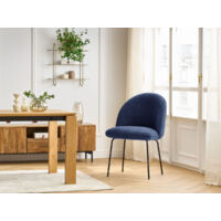 BOBOCHIC - Chaise LALIE tissu texturé et pieds métal noir Bleu foncé