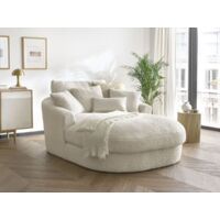 Bobochic – Méridienne BELEM tissu bouclette beige – Structure en bois massif – Confort équilibré avec mousse haute densité – Dimensions 144x198x90 cm