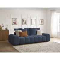 BOBOCHIC - Canapé droit convertible coffre EVEREST tissu chiné Bleu foncé