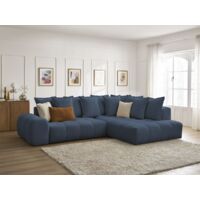 BOBOCHIC - Canapé d'angle L convertible coffre EVEREST tissu chiné Angle droit Bleu foncé
