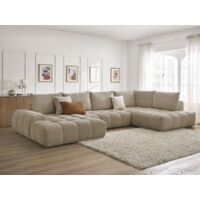 Bobochic – Canapé panoramique convertible coffre 6 places – Tissu texturé déperlant – Longueur 423cm – Largeur de couchage 153cm – Style moderne