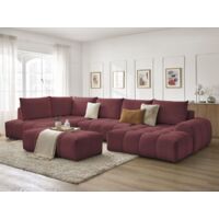 BOBOCHIC - Canapé panoramique convertible coffre EVEREST tissu chiné avec pouf Angle droit Rouge