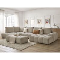 Bobochic – Canapé panoramique convertible coffre EVEREST – Tissu chiné – 5 places – Longueur 423cm – Largeur 212cm – Confort moelleux – Fabrication européenne