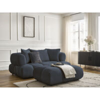 BOBOCHIC - Canapé droit fixe 2 places ALYA tissu bouclette avec pouf Bleu foncé