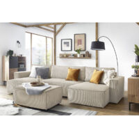 Bobochic – Pouf NIHAD velours côtelé beige – Confort ferme – Dimensions 100x70x44 cm – Style vintage – Tissu 100% polyester résistant