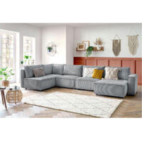BOBOCHIC - Canapé d'angle fixe modulable XL NIHAD tissu velours côtelé Angle droit Gris clair