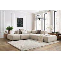 Bobochic – Canapé d'angle modulable 5 places – Tissu texturé beige – 2 chauffeuses, 1 angle, 2 poufs – Structure en bois certifié FSC