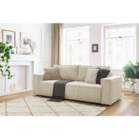 Bobochic – Canapé droit fixe 3 places – Velours côtelé beige – Assise ferme – Longueur 242 cm – Largeur 100 cm – Style vintage