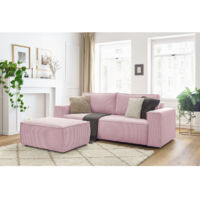 BOBOCHIC - Canapé droit convertible coffre NIHAD velours côtelé avec pouf Violet