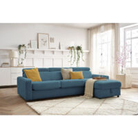 Bobochic – Canapé d'angle réversible convertible coffre 3 places – Têtières ajustables – Tissu 100% polyester – Longueur 277cm – Style moderne – Bleu clair