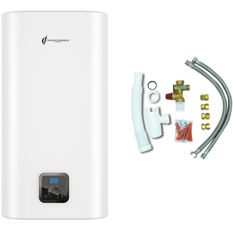 Chauffe Eau Electrique Plat Mural Multipositions Kimoro Sannover 30 Litres + Kit d'Installation Complet NF