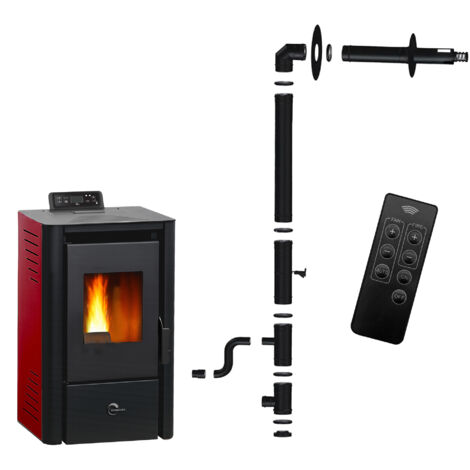 Poêle à granulés étanche Anita 9,4 kW Bordeaux Sannover + Kit d'installation