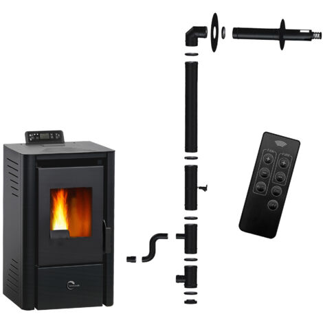 Poêle à granulés étanche Anita 9,4 kW Noir Sannover + Kit d'installation