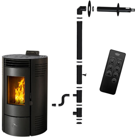 Poêle à granulés étanche Azora 11,6 kW Noir Sannover + Kit d'installation