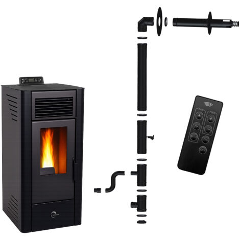 Poêle à granulés étanche Anita 11,6 kW Noir Sannover + Kit d'installation
