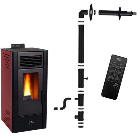 Poêle à granulés étanche Anita 11,6 kW Bordeaux Sannover + Kit d'installation