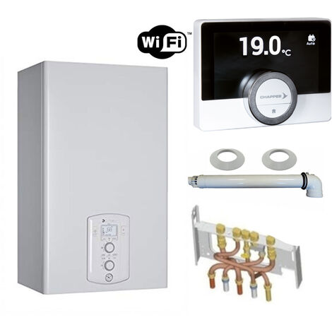 Chaffoteaux – Chaudière gaz à condensation 25 kW – Thermostat connecté Wi-Fi – Ventouse et douilles incluses – Rendement 98,3 % – Prête à poser