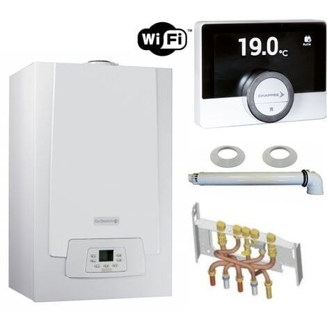 main image of "Chaudière Gaz Condensation MPX MI Slim De Dietrich 29 kW Complète (DOSSERET + DOUILLES + VENTOUSE) avec thermostat WIFI connecté"