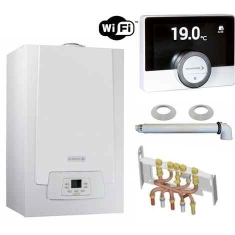 Chaudière Gaz Condensation MPX MI Slim De Dietrich 33 kW Complète (DOSSERET + DOUILLES + VENTOUSE) avec thermostat connecté