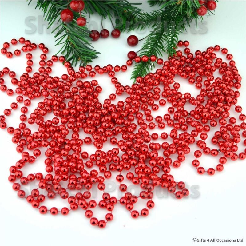 SHATCHI Metallic 24ft Red Hanging Bead Garland Christmas Tree Xmas Home  Room Decor Party Tinsel String Chain