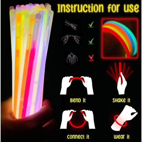 100 Glow Sticks Bracelets Necklaces Party Favors Disco Rave Bag Fillers ...