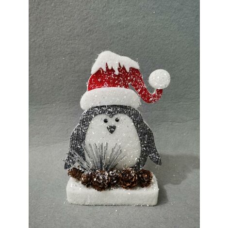 Red/Grey Penguin Christmas Tabletop Figures Window Wall Door Holiday Home Xmas Glitter Foam Showpiece Decorations, 42cm/32 (1/2)