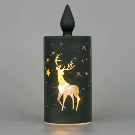 22cm Christmas Decorated Vase Candle Led Black Glass Candle / Stag (1/4)