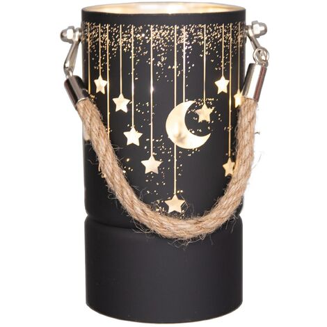22cm Christmas Decorated Jar Led Black Glass Vase / Moon / Stars (1/5)