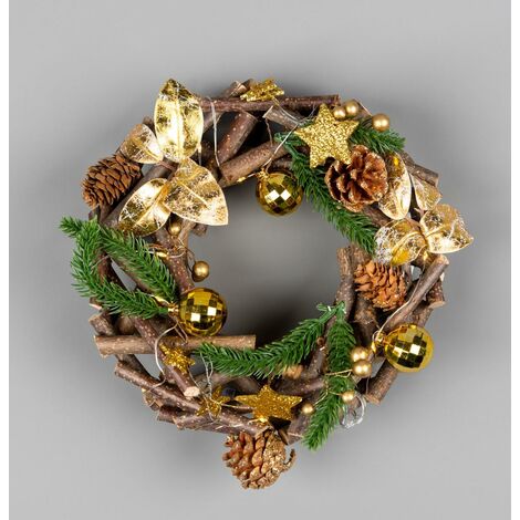 22cm B/O LED Twig Wreath - Gold (1/2)