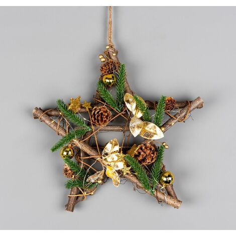 35cm B/O LED Twig Hanging Star Gold (1/2)