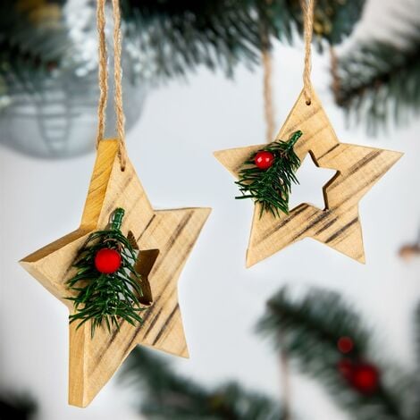 8Pcs Wooden Craft Assorted Shapes - Heart,Tree,Star,Reindeer - Christmas Tree Hanging Decorations
