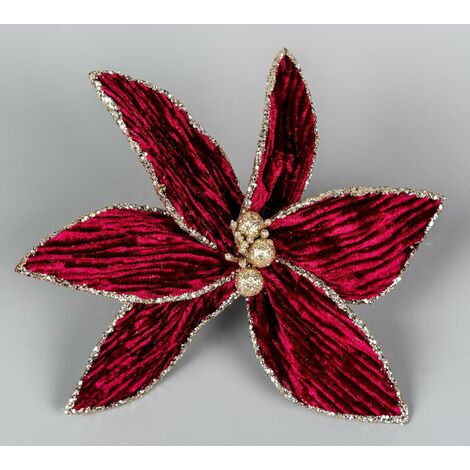 16cm Burgandy Poinsettia Poinsettia Flower - Christmas Tree Decoration (1/2)