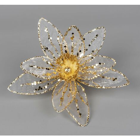 16cm Gold Poinsettia Poinsettia Flower - Christmas Tree Decoration (1/2)
