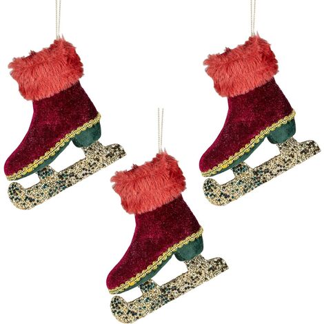 Ice Skate Burgandy 11x12cm - Christmas Hanging Decoration (1/4)
