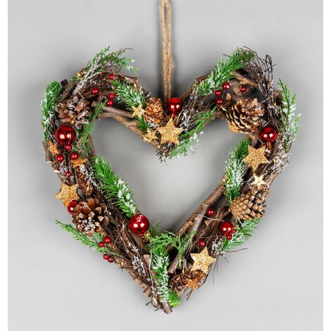 35cm B/O LED Twig Hanging Heart Red/Brown (1/3)
