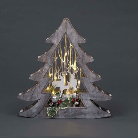 B/O LED Wooden Reindeer Scene - Xmas Tree Shape - W46xD7xH48cm