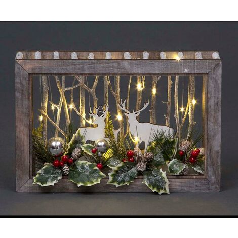 B/O LED Wooden Reindeer Scene - Rectangle Shape - W38xD6.5xH25cm (1/4)