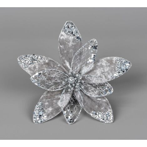 20cm Silver Poinsettia Poinsettia Flower - Christmas Tree Decoration (1/2)