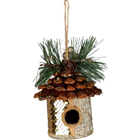 Gold Birdhouse 10x11cm - Christmas Hanging Decoration (1/4)