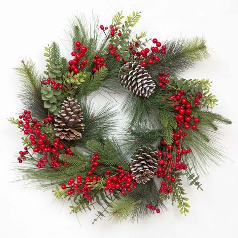 Red Berry & Pine Cone Wreath-60cm (1/4)